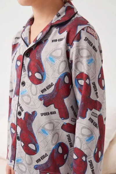 Gri (4-12 Yaş)Karakter  Desenli   Uzun Kol  Ön Düğmeli  Erkek  Çocuk Pijama Takım 473996