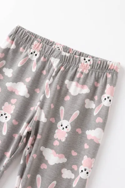 Gri (4-12 Yaş)Karakter Desenli   Uzun Kol  Ön Düğmeli  Kız Çocuk Pijama Takım 500680
