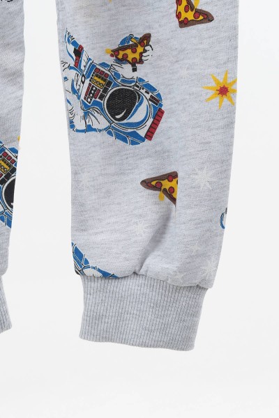 Gri (4-13 Yaş) Astronot Pizza Baskılı Erkek Çocuk Takım 137599
