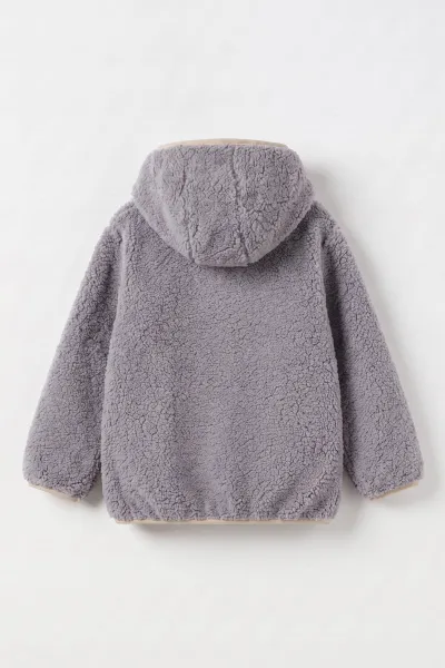 Gri (1-8 Yaş) Understand Nakışlı Kapüşonlu Kanguru Cepli Yardım Fermuarlı Kuzu Erkek Çocuk Sweatshirt 496325