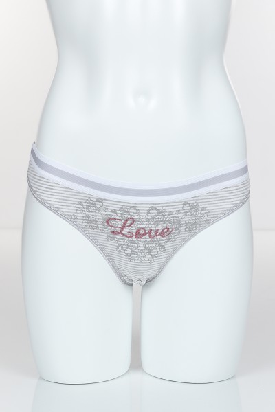 Gri 4316 Bikini Love Baskılı Çizgili Külot 102265
