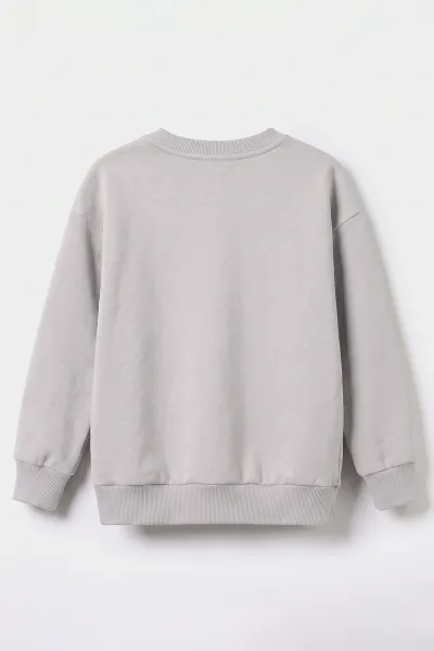 Gri (5-12 Yaş) Baskısız   Düz 3 İp Şardonlu Erkek Çocuk Sweatshirt 483589