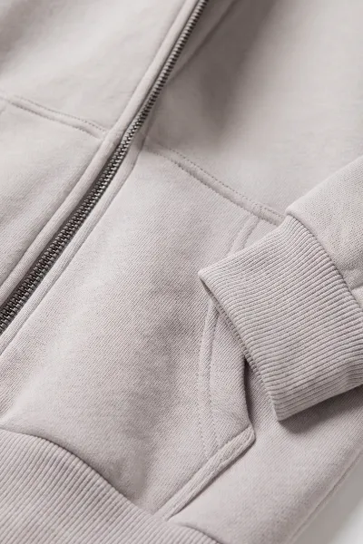 Gri (5-12 Yaş) Baskısız Fermuarlı Kapüşonlu 3 ip Şardonlu Erkek Çocuk Sweatshirt 483577