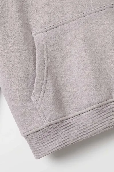 Gri (5-12 Yaş) Baskısız Kapüşonlu 3 İp Şardonlu Erkek Çocuk Sweatshirt 481764