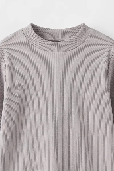 Gri (5-12 Yaş) Yarım Balıkçı Yaka Kaşkorse Çocuk Body Sweatshirt 495478