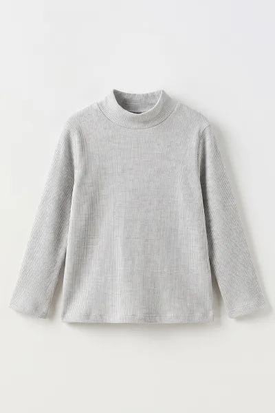 Gri (5-12 Yaş) Yarım Balıkçı Yaka Kaşkorse Kız Çocuk Body Sweatshirt 493049