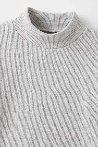 Gri (5-12 Yaş) Yarım Balıkçı Yaka Kaşkorse Kız Çocuk Body Sweatshirt 493049