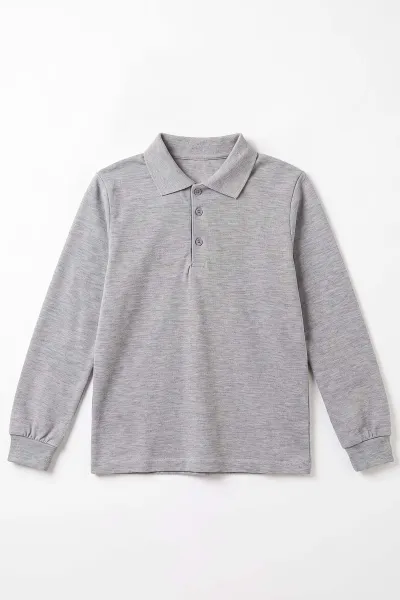 Gri (5-13 Yaş) Uzun Kol Polo Yaka Unisex Çocuk Okul Sweatshirt 493730