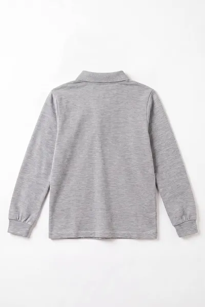Gri (5-13 Yaş) Uzun Kol Polo Yaka Unisex Çocuk Okul Sweatshirt 493730