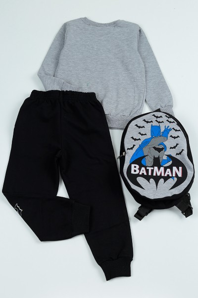 Gri (5-8 Yaş) Batman Baskılı Çantalı Erkek Çocuk Takım 96698