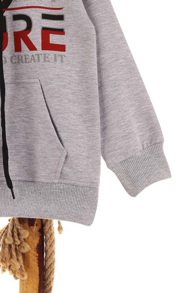 Gri (5-8 Yaş) Future Baskılı Kapüşonlu Erkek Çocuk Sweat 152711