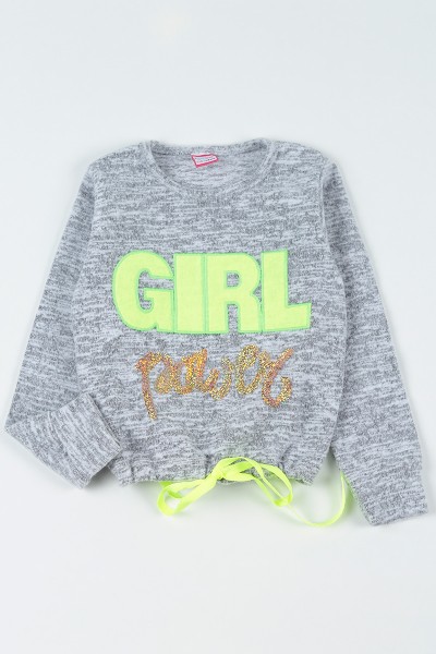 Gri (5-8 Yaş) Girl Baskılı Dışı Yumoş Kız Çocuk Sweatshirt 92815