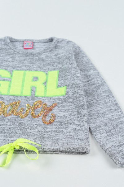 Gri (5-8 Yaş) Girl Baskılı Dışı Yumoş Kız Çocuk Sweatshirt 92815