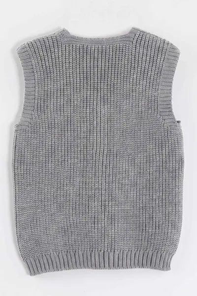 Gri (5-8 Yaş) Pullu Çiçek Motifli Triko Selanik Kız Çocuk Yelek 474276