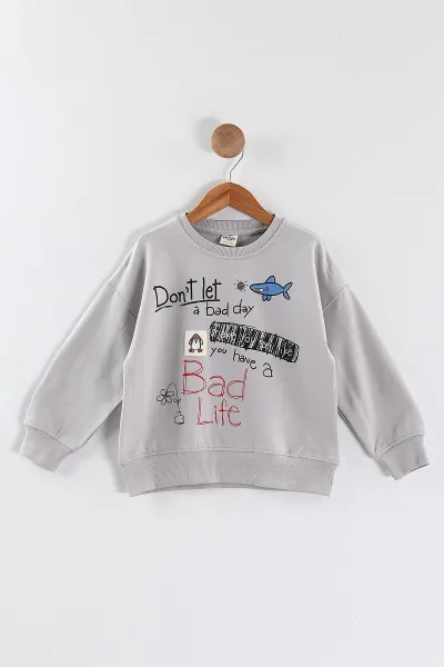 Gri (5-8 Yaş)Bad Life Baskılı Kız Çocuk Sweatshirt 432936