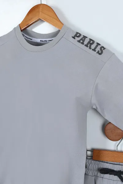 Gri (6-10 Yaş) Paris Omuz Nakışlı İki İp Erkek Çocuk Takım 243959