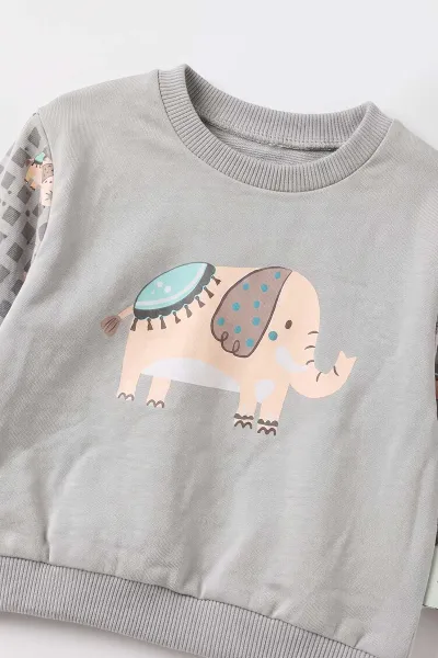 Gri (6-18 Ay) Fil Baskılı Erkek Bebek 2'li Takım 479137