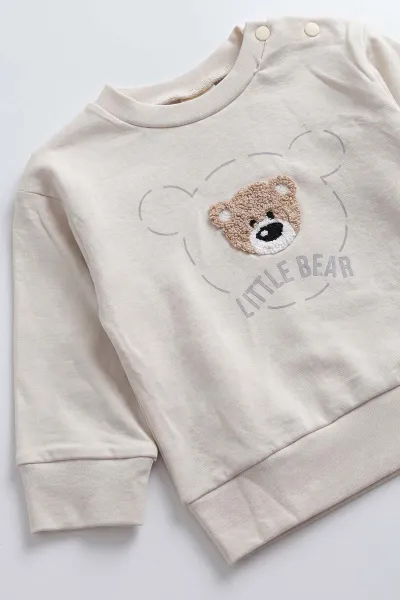Gri (6-18 Ay)Bear Süzene Nakışlı Çıtçıtlı Çimalı Erkek Bebek Takım 477309
