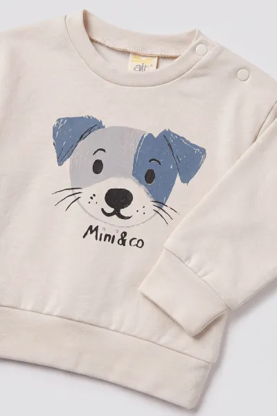 Gri (6-18 Ay)Köpek Baskılı Çıtçıtlı Çimalı Erkek Bebek Takım 477644
