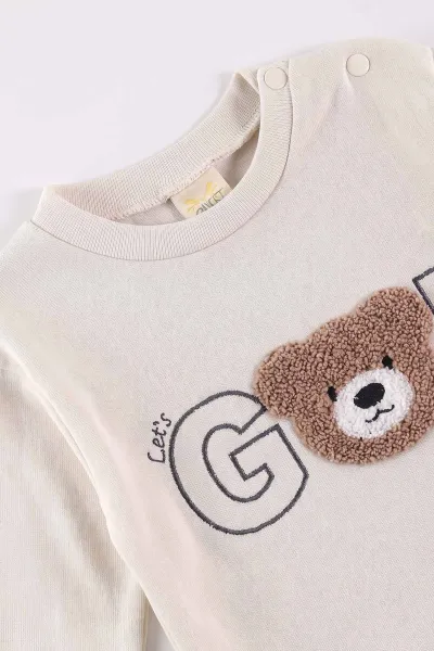 Gri (6-18 Ay)Süzene Nakışlı Çıtçıtlı Çimalı Erkek Bebek Takım 477861
