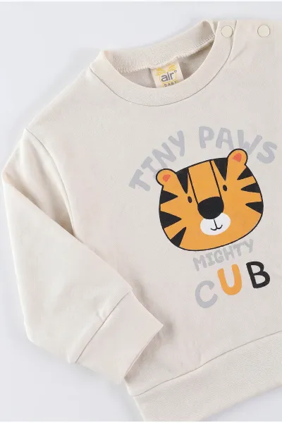 Gri (6-18 Ay)Tiny Paws Baskılı Çıtçıtlı Çimalı Erkek Bebek Takım 477856