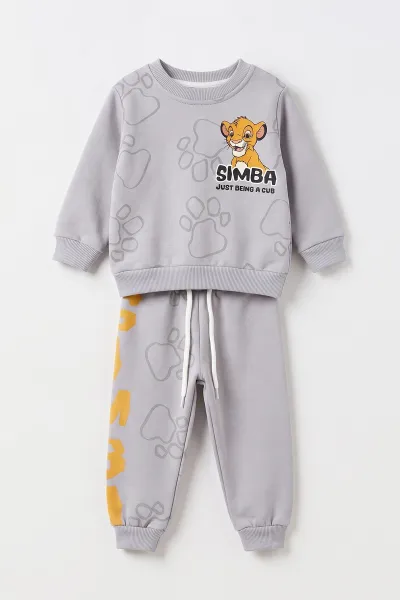 Gri (6-24 Ay) Simba Baskılı 3 İp Şardonlu Erkek Bebek Kışlık Takım 497381