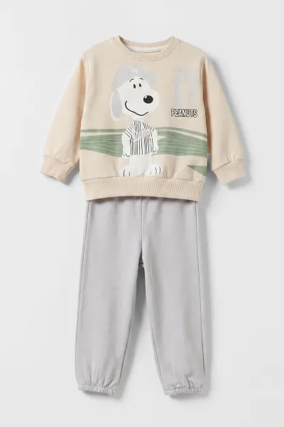 Gri (6-24 Ay) Snoopy  Baskılı  2 İp Erkek Bebek Takım 479029