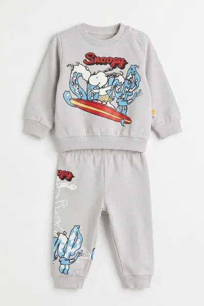 Gri (6-24 Ay) Snoopy Baskılı 2 İp Erkek Bebek Takım 480133