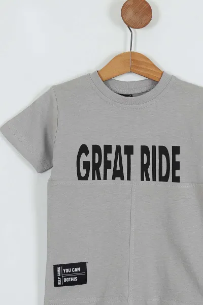 Gri (7-10 Yaş) Great RIde Baskılı Şortlu Erkek Çocuk Takım 253694
