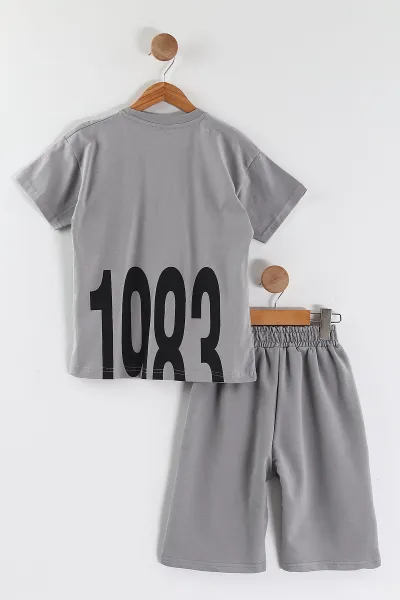 Gri (7-14 Yaş) 1983  Baskılı   Şortlu Süprem Erkek Çocuk Yazlık Takım 446306