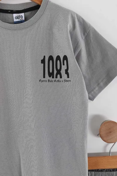 Gri (7-14 Yaş) 1983  Baskılı   Şortlu Süprem Erkek Çocuk Yazlık Takım 446306