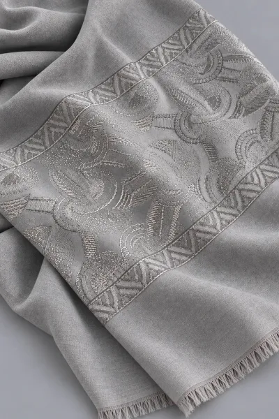 Gri 70x180 Cm Elara Premium Jakarlı Pamuk Şal 494282