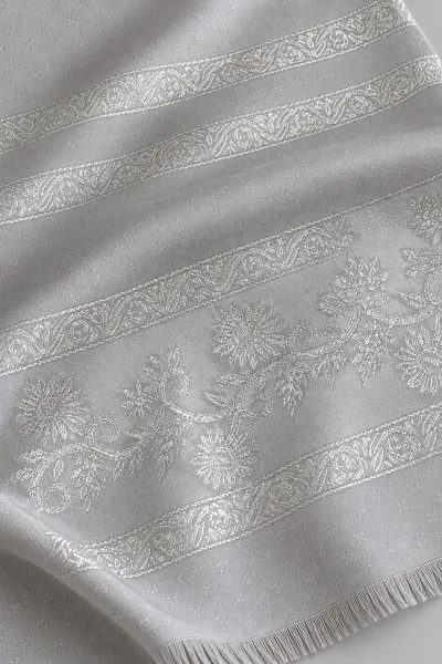 Gri 70x180 Cm Floral Premium Jakarlı Pamuk Şal 494064