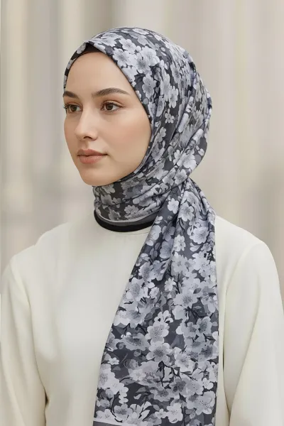 Gri 75x180 Cm Our Fashion Dijital Baskılı Desenli Bambu Kraş Şal 408702