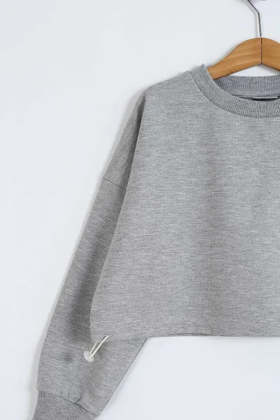 Gri (8-12 Yaş) Belden Sıkmalı Oversize Model Ön Cepli Kız Çocuk Takım 302945