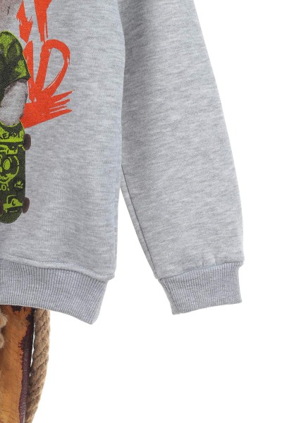 Gri (8-12 Yaş) Gözlüklü Ayı Baskılı Üç İp Şardonlu Erkek Çocuk Sweat 139615