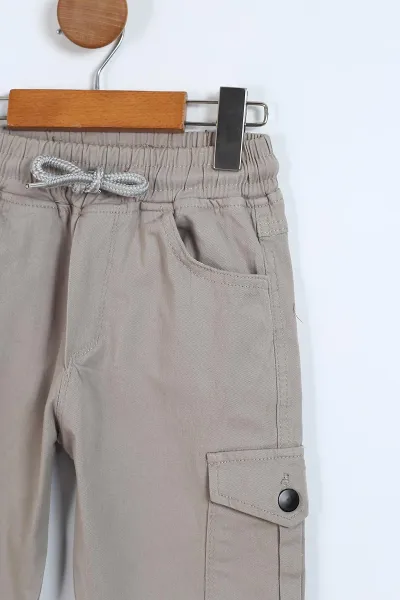 Gri (8-12 Yaş ) Kargo Cepli Paça Lastikli Erkek Çocuk Keten Pantolon 328634