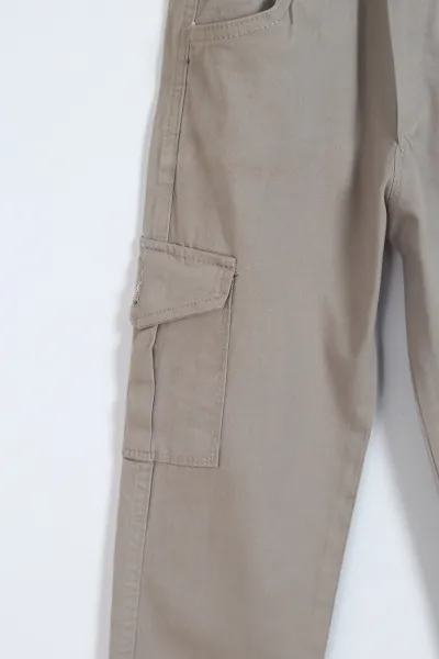 Gri (8-12 Yaş ) Kargo Cepli Paça Lastikli Erkek Çocuk Keten Pantolon 328634