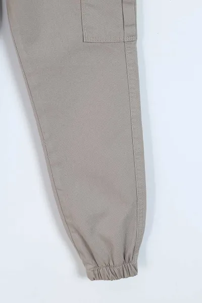 Gri (8-12 Yaş ) Kargo Cepli Paça Lastikli Erkek Çocuk Keten Pantolon 328634