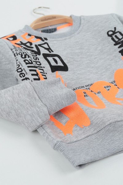 Gri (8-12 Yaş) Lvors Baskılı Üç İp Şardonlu Erkek Çocuk Sweat Polar 135192