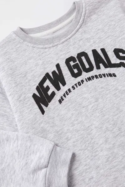 Gri (8-12 Yaş)New Goals Kabartma Baskılı 3 İp Şardonlu Erkek Çocuk Kışlık Takım 497792