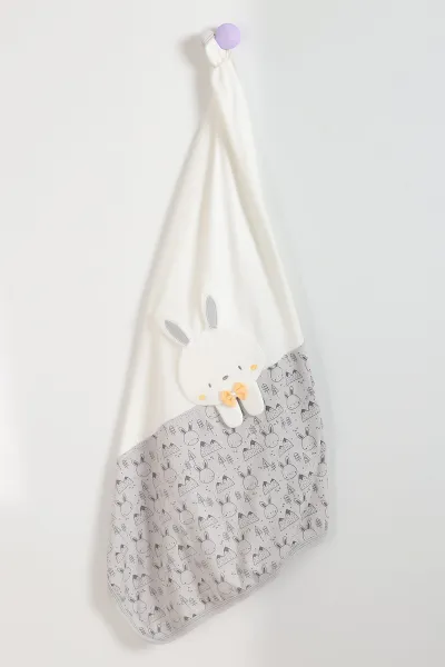 Gri (80*90 cm) Tavşan Nakışlı  Lüx Penye Bebe Battaniye 342950
