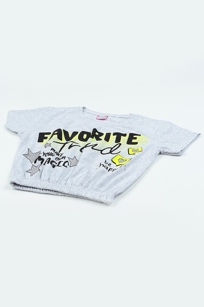 Gri (9-12 Yaş) Favorıte Baskılı Beli Lastikli Kız Çocuk Tişört 105311