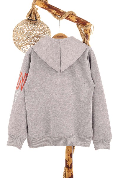 Gri (9-12 Yaş) Gang Baskılı Kapüşonlu Erkek Çocuk Sweat 154281