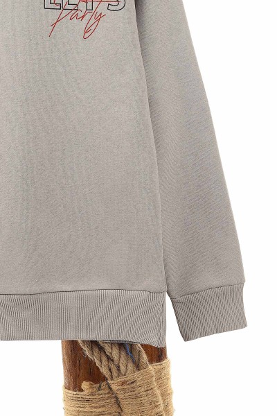 Gri (9-12 Yaş) Let'S Party Baskılı Üç İp Şardonlu Erkek Çocuk Sweat 148951