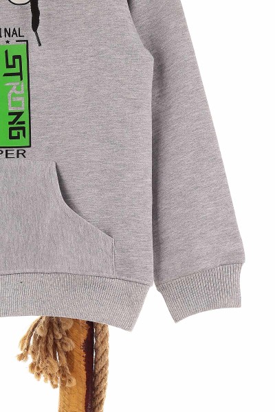 Gri (9-12 Yaş) Strong Baskılı Kapüşonlu Erkek Çocuk Sweat 152523