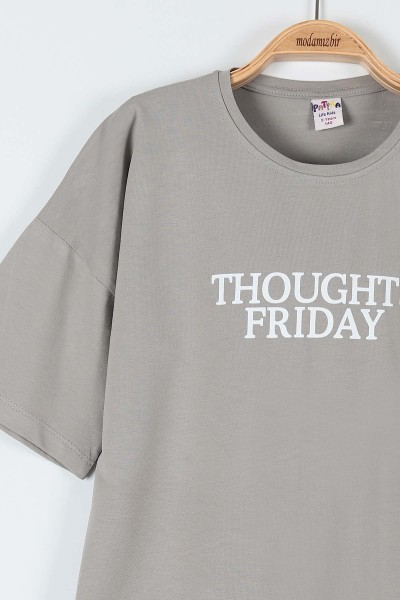 Gri (9-12 Yaş) Thoughts Frıday Baskılı Kız Çocuk Takım 180796