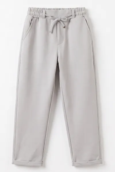 Gri (9-16 Yaş) Duble Paça Jakarlı Erkek Jogger Pantolon 492990