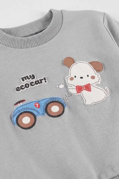 Gri (9-18 Ay) My Eco Car Baskılı İki İp Kız Bebek Takım 495729