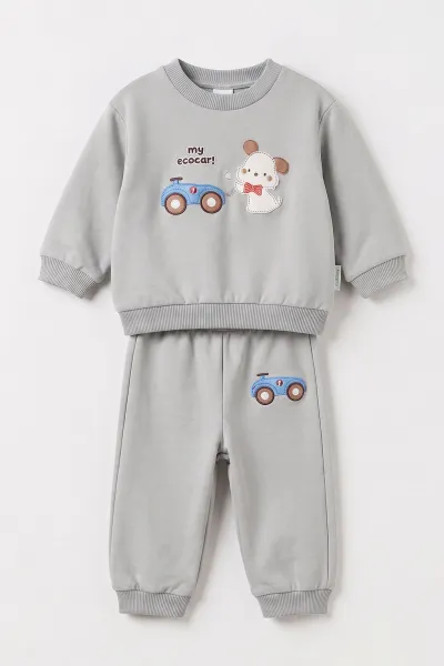 Gri (9-18 Ay) My Eco Car Baskılı İki İp Kız Bebek Takım 495729